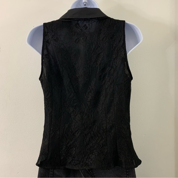 Goth Dark Academia Steampunk Pirate Black Lace Collared Sleeveless Waistcoat - Picture 9 of 15